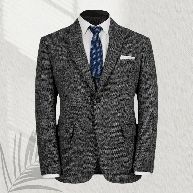 Blazer de traje de otoño para hombre, chaqueta cruzada en espiga, chaqueta informal de negocios a medida para hombre, abrigo para banquete y novio