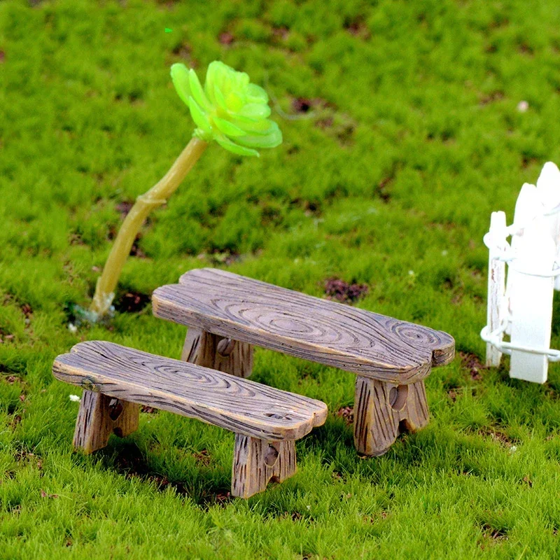 Mini Silla de Banco de parque de madera, adornos de bonsái, resina romántica, taburete de amor, adornos pequeños, muñecas de estatuilla de jardín de hadas