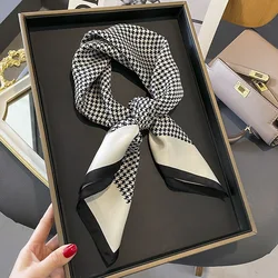 Houndstooth Bandana Casual Imitation Silk Neckerchief Head Wrap Bag Handle Charm Holiday Accessory Gift Square Scarf