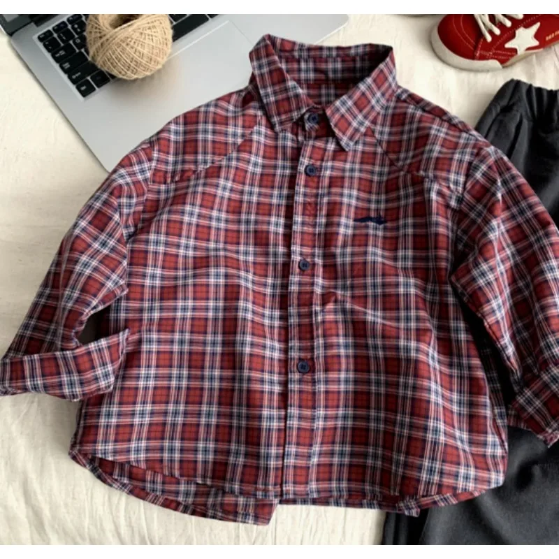 Children's Long Sleeve Shirt 2026 Spring Boys' Patched Edge Baby Personalized Shirt Girls' Top Trend