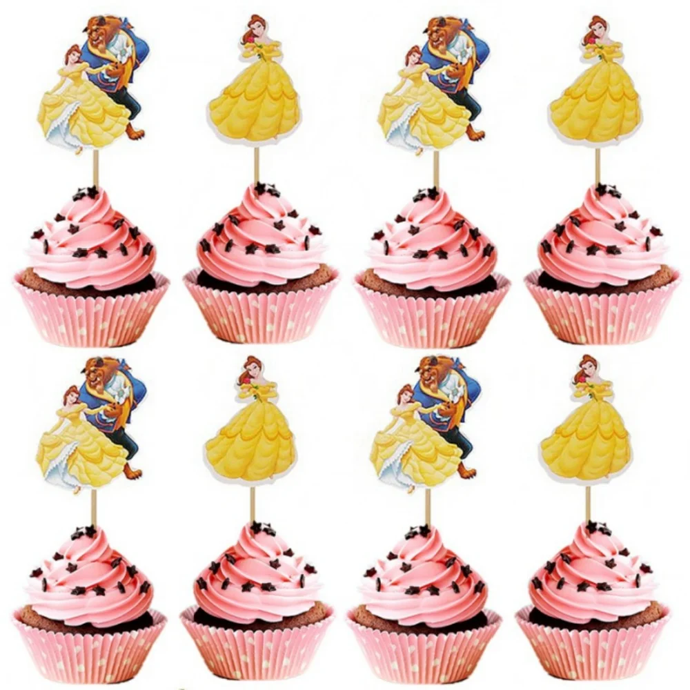 Beauty and the Beast Cake Toppers Cartoon Princess Belle Cupcake Topper Decor Baby Shower Girls Birthday Party Cake Decorations