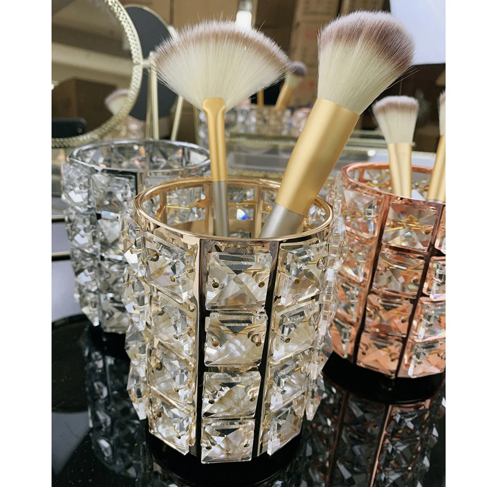 

1Pcs Golden Makeup Brush Pot Crystal Desktop Holder for Office Bathroom Kitchen Use Small Space Organizer Pencil Holder Makeup