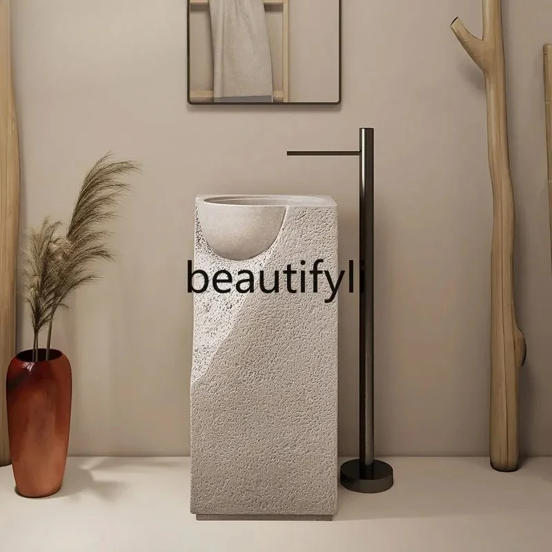 

Japanese wabi-sabi cream style designer pillar basin floor-to-ceiling homestay personalized wash basin home hotel wash table