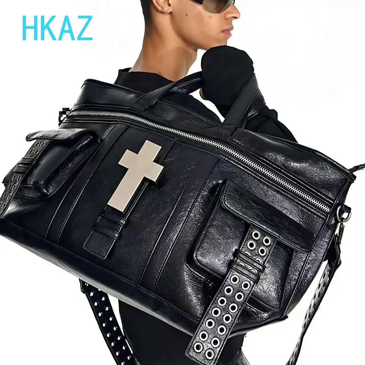 American Gothic Black Leather Handbag Subcultural Shoulder Bag Men's and Women's Versatile Sweet Cool Zipper Crossbody Bags