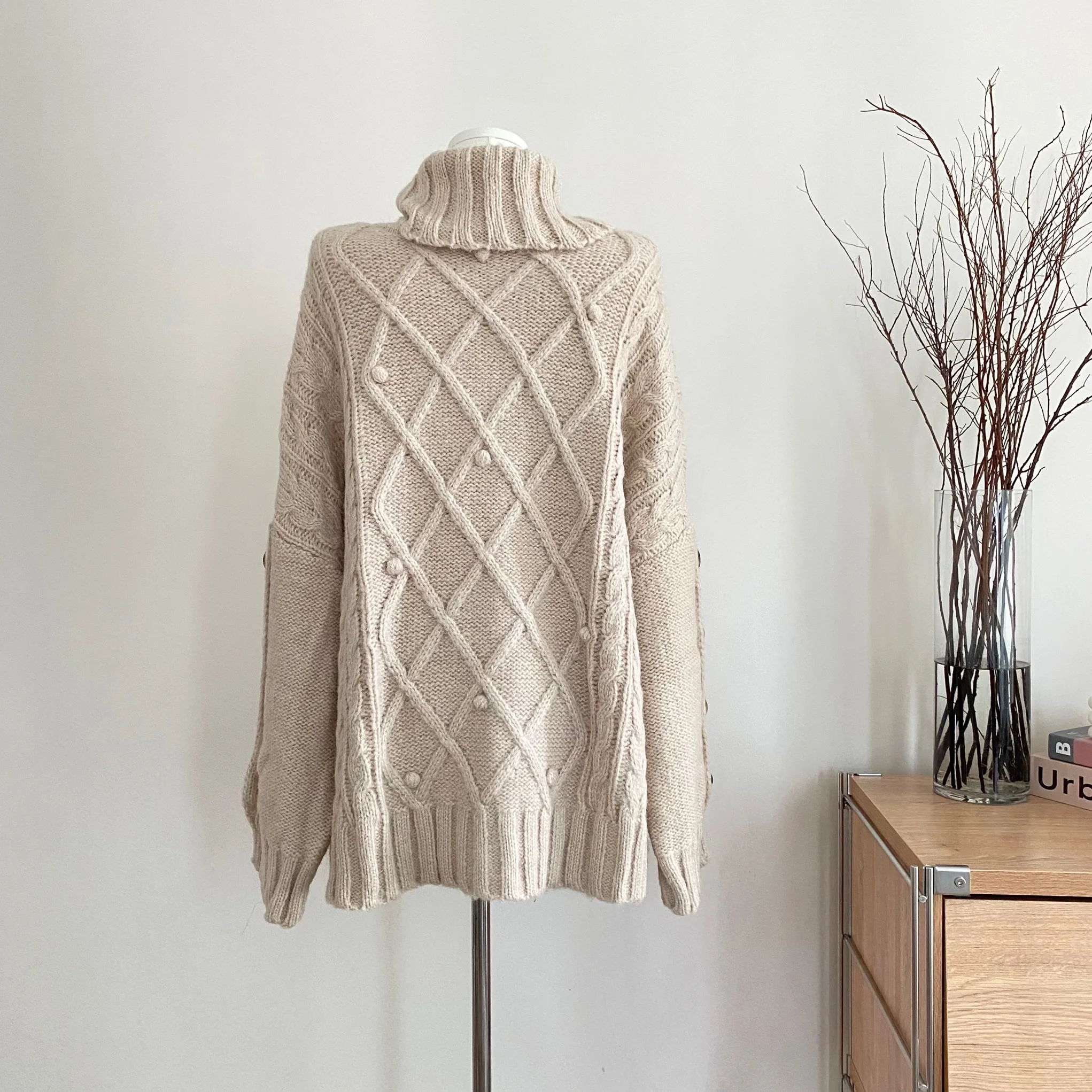 Turtleneck Korean-style Slouchy Knit Sweater Autumn Vintage Fairy Sweet Basic Sweater Fashion Long-sleeved Sweater