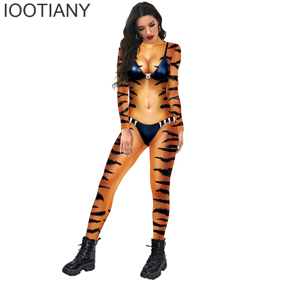 IOOTIANY Beast Skin 3D Print Sexy Party Bodysuits Women/Men  Long Sleeve Cosplay New Animal Jumpsuit