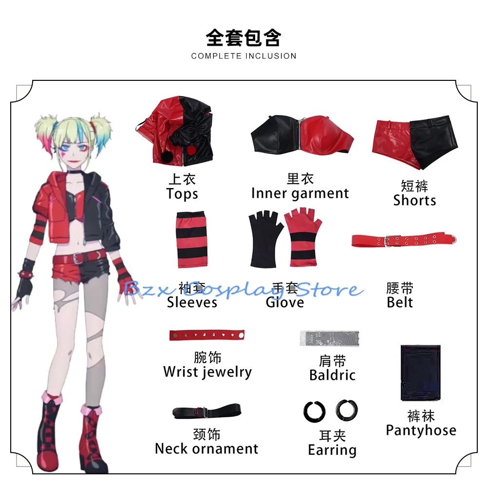 Harley Quinn perruques, Costume de Cosplay, Costume d'halloween pour femme et fille, Costume de super-héros pour fille, costumes de fête de carnaval