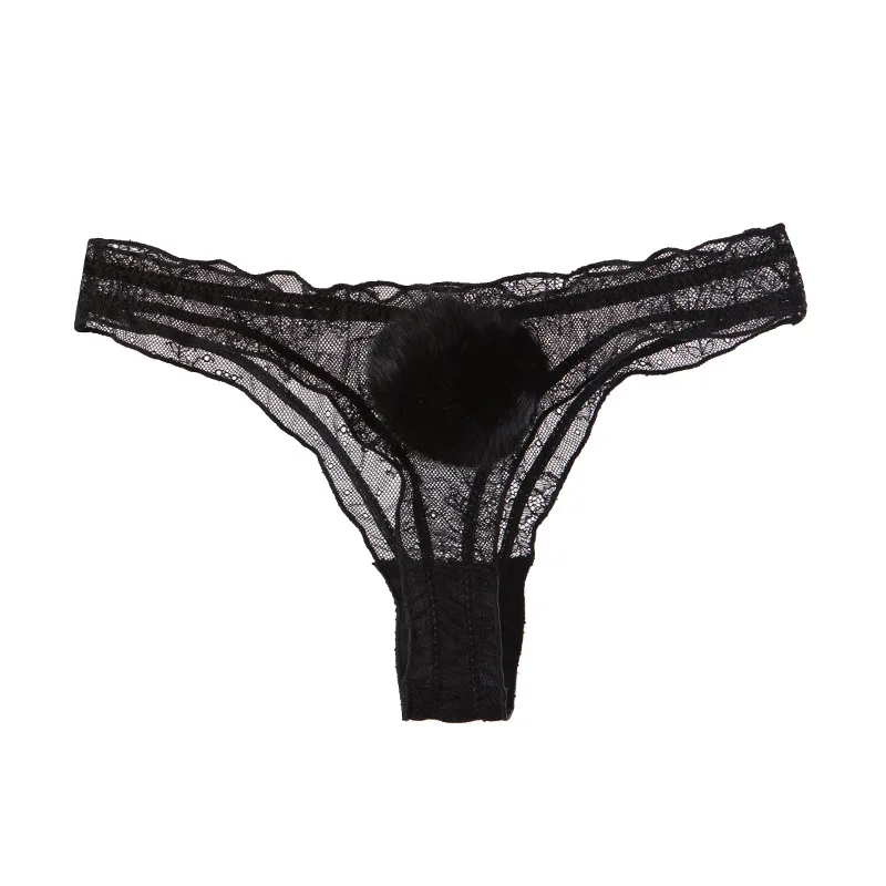 Calcinha sexy de renda para mulheres, cauda fofa de coelho transparente, cordão G, malha, cueca respirável, tanga feminina, nova, 2022