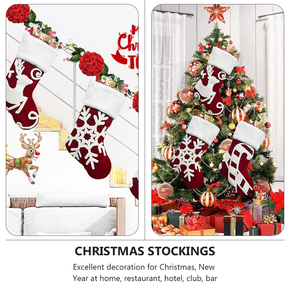 

1Pcs Christmas Stocking Cartoon Pattern Hanging Gift Sock Candy Pouch Decorative Xmas Hanging Pendant for Gifts Home Decoration