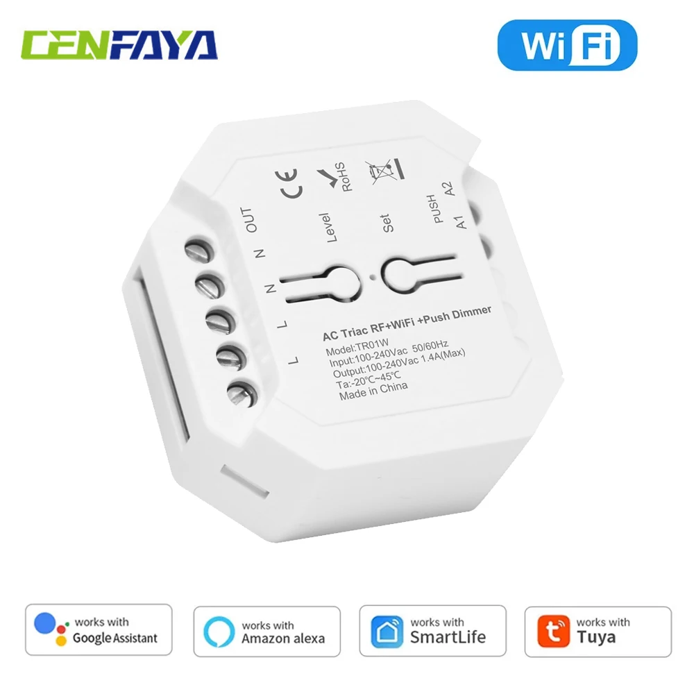Smart WiFi Bluetooth TRIAC Dimmer Switch Alexa Google Home Compatible Push Button Wall Mount AC 110V 220V for LED Lights 300W