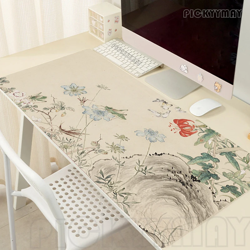 Chinese Retro Art Desk Mat Gamer Mousepads Mouse Pad Office Desk Pads 900x400mm Large Mousepad Flowers Mouse Mats For Computer