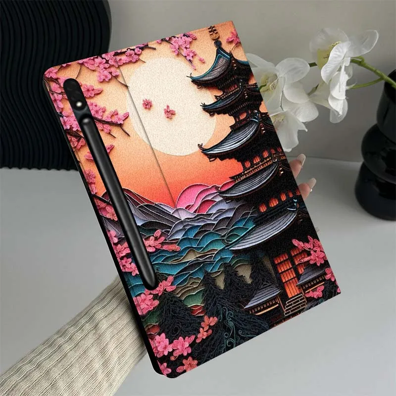 

Japanese Temple Cherry Blossom Tablet Case For Samsung Galaxy Tab S7 S8 S9 S10 FE Lite Gift