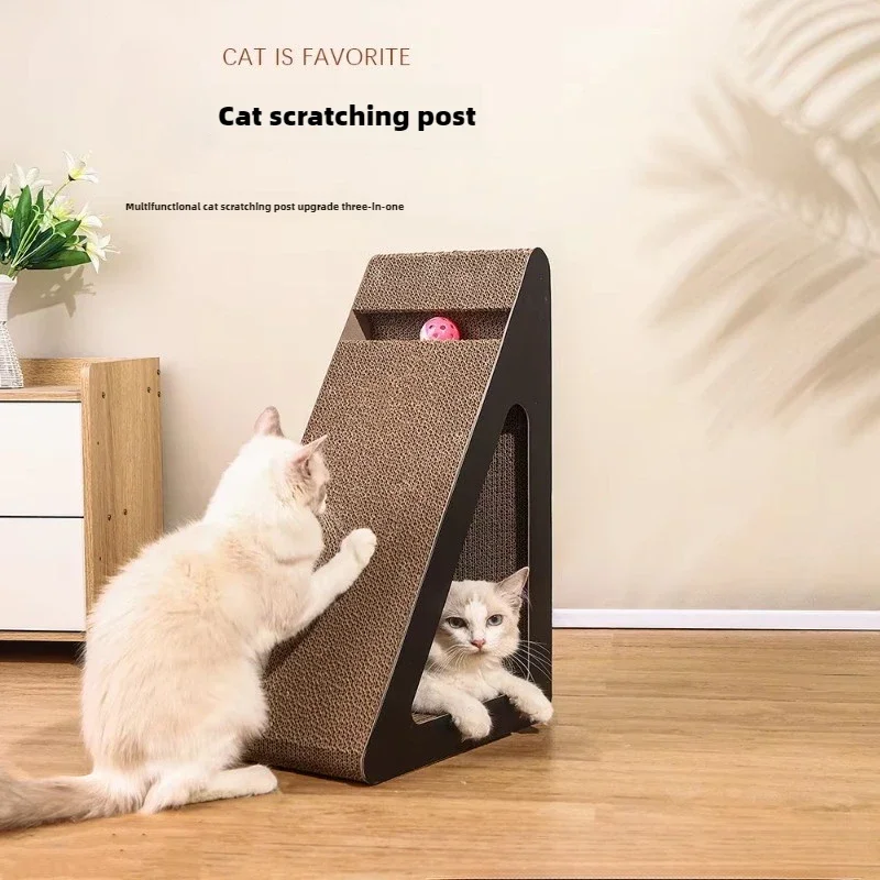 2-in-1 Cat Scratcher Cardboard Triangle-Shaped Cat Scratching Board with Wear-Resistant Ball for Indoor Cats