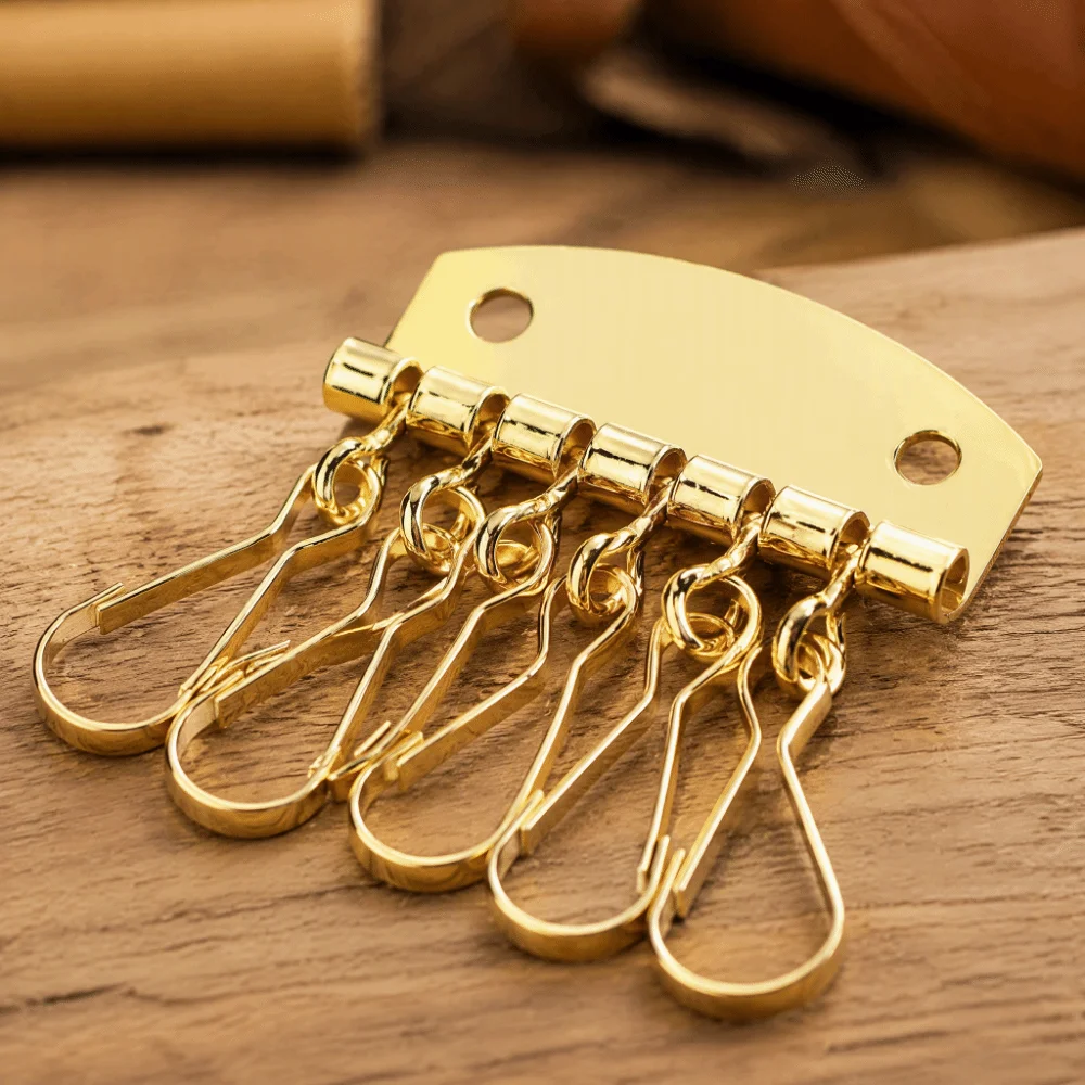 6 Hooks Clasp Clip Leather Keychain Gold/Bronze Color Key Organizer Design Key Ring Organizer Keychain Holder For DIY Crafting