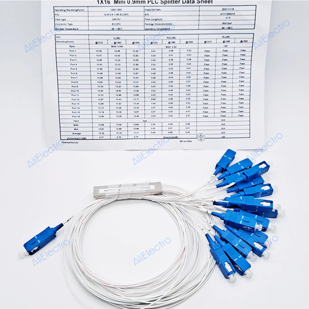 1/2/5 sztuk/partia 1x64 światłowody PLC Splitter SC/UPC stalowa rura 0.9mm Mini bez blokady G657A1 0.9mm 1M SC UPC złącze darmowa wysyłka