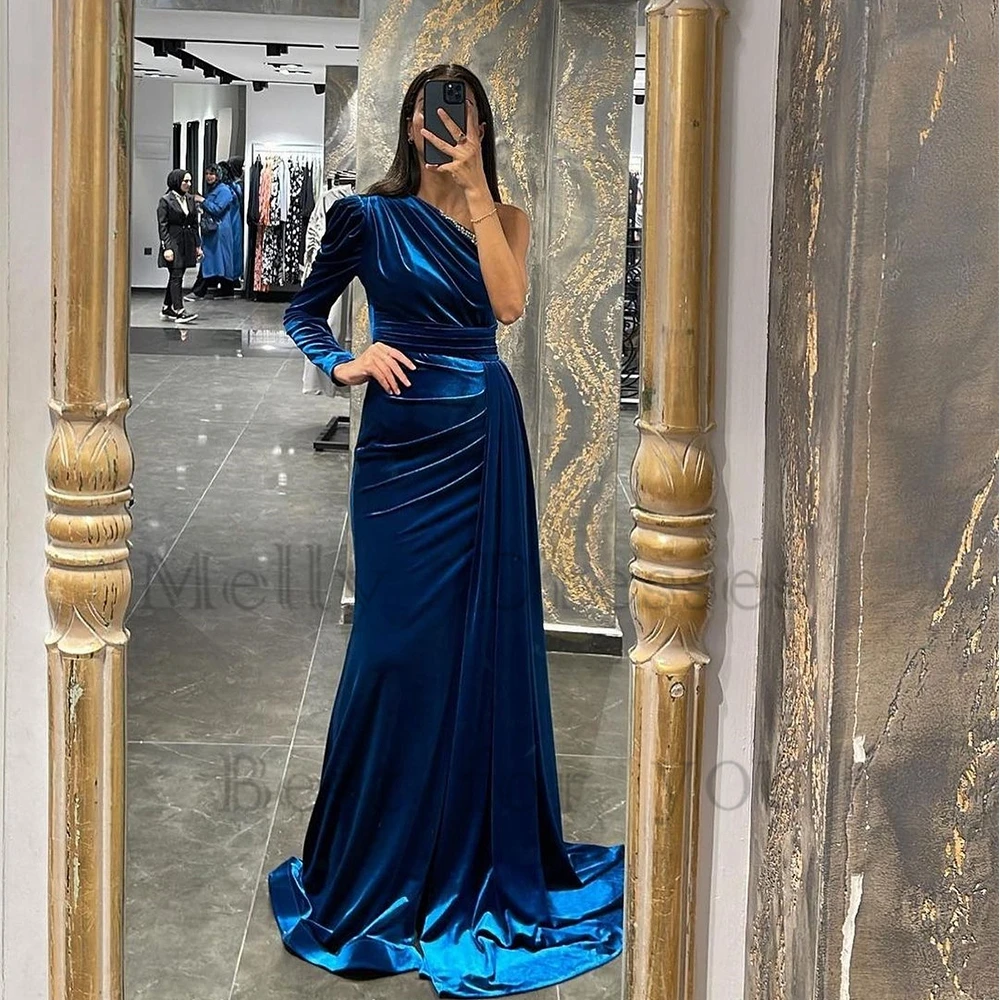 

Exquisite Full Sleeve Muslin Evening Dresses for Women Stretch Satin Prom Gowns with Pleat 2024 Summer New Robe De Soirée