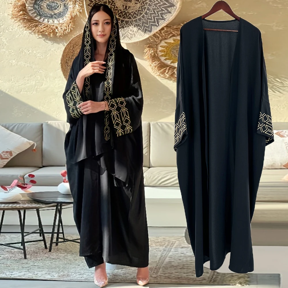 Muslim Hijab Abayas For Women Arab Ramandan Eid Gold Embroidery Open Modest Abaya Dubai Kaftan Dresses Islamic Clothing 2024 New