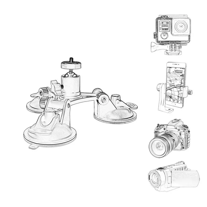 Triple Suction Cup Mounts For Hero 3+ /4 /5  For Go Pro HD Camera For GOPRO Triangular Suction Cup Accessories
