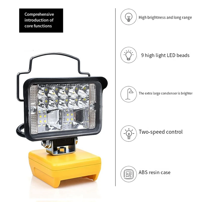 A92U-For Dewalt 20V Li-Ion Battery LED Work Light 3Inch Round Flashlight Portable Emergency Flood Lamp Camping Lamp