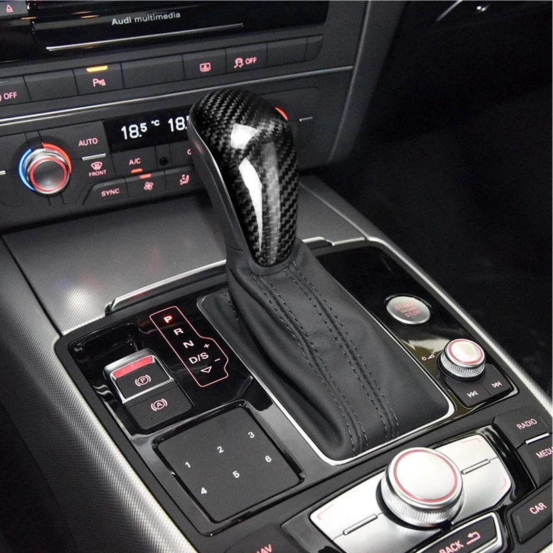 Car Interior Gear Shift Head Knob Cover For Audi A6 C7 A7 4G8 ABS Carbon Fiber Texture Sticker Decoration Auto Accessories