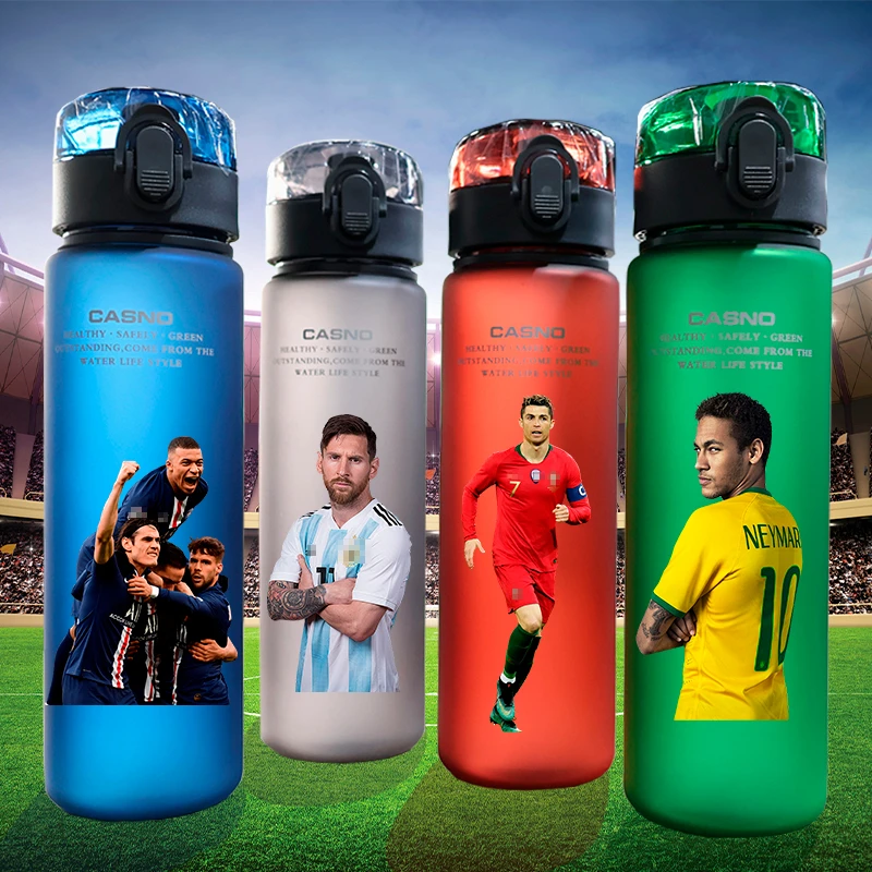 Football Star 560ML Large Capacity 4 Color Children Water Cup Portable Plastic Outdoor Sport Water Bottle Messi Ronaldo Mbappé