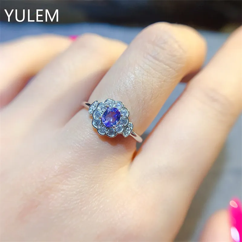 YULEM  925 Sterling Silver Natural Tanzanite 4x5mm Rings Fine Jewelry for Women and Girls