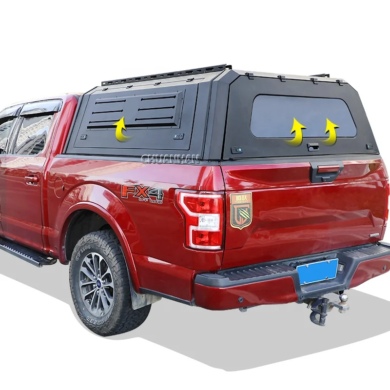 Pickup Truck Bed Canopy, Steel Hardtop Camper Topper for Ford Ranger F150 Raptor, Heavy Duty Waterproof Camping Box, Black