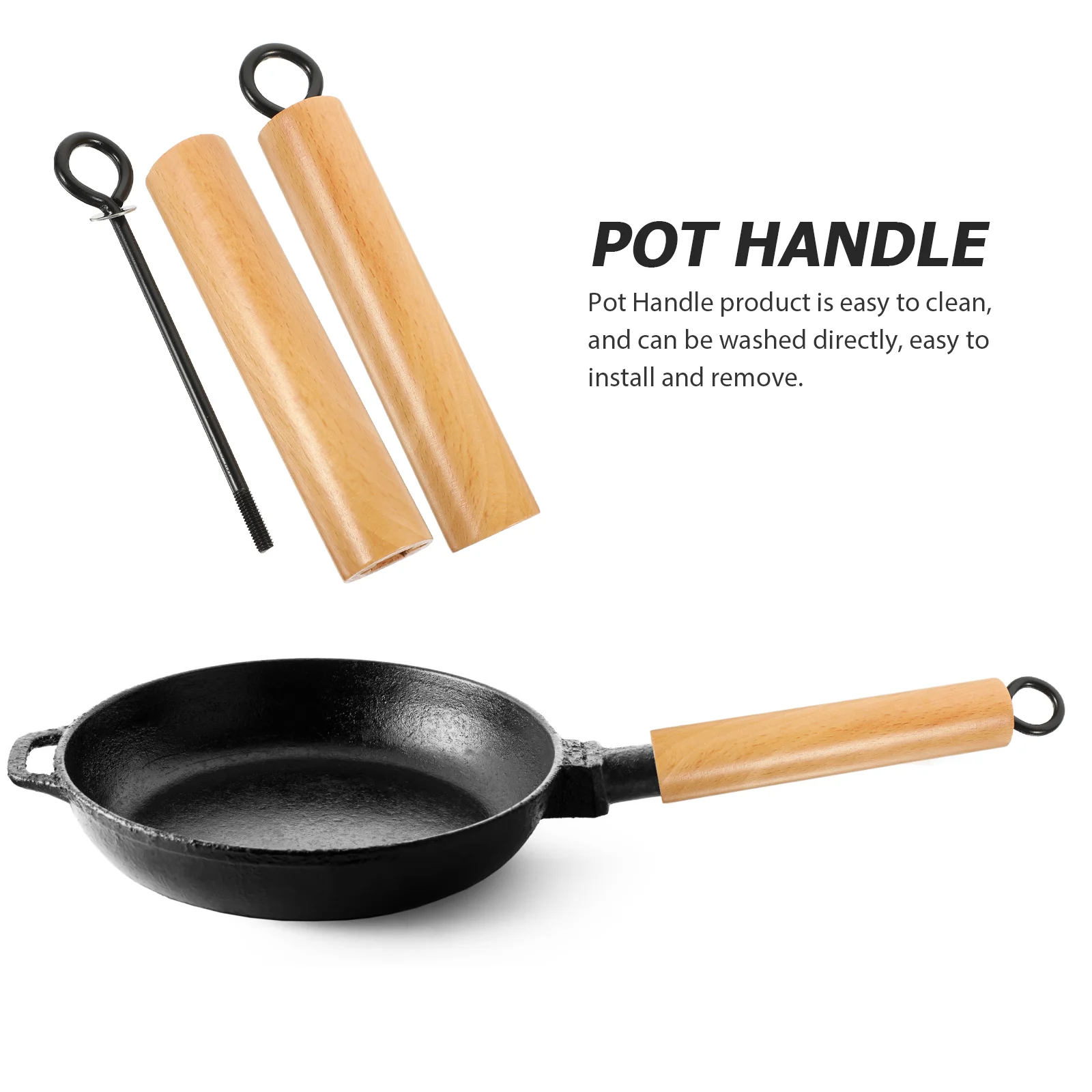 2 Pcs Wok Handle Cookware Frying Pan Cooking Utensils Kitchen Gadget Scald-proof Pot Iron Long Grip Replacement Detachable