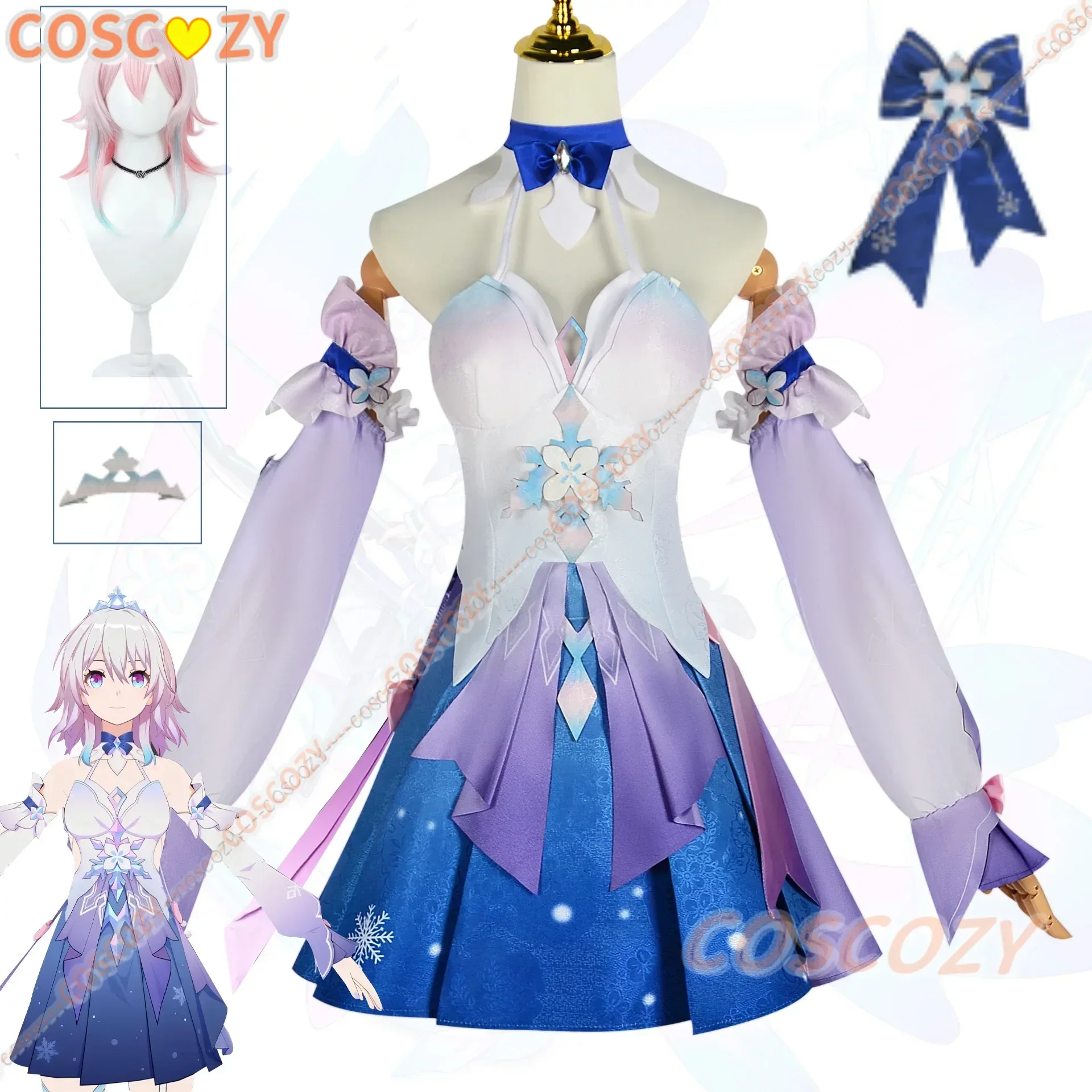 Honkai-Costume de Cosplay du 7 Mars pour Femme, Robe de Couleur Rose, avec Perruque, Uniforme de Rail Étoilé, Cheveux Astraux Express, Équipage, ixd'Halloween, Nouvelle Collection