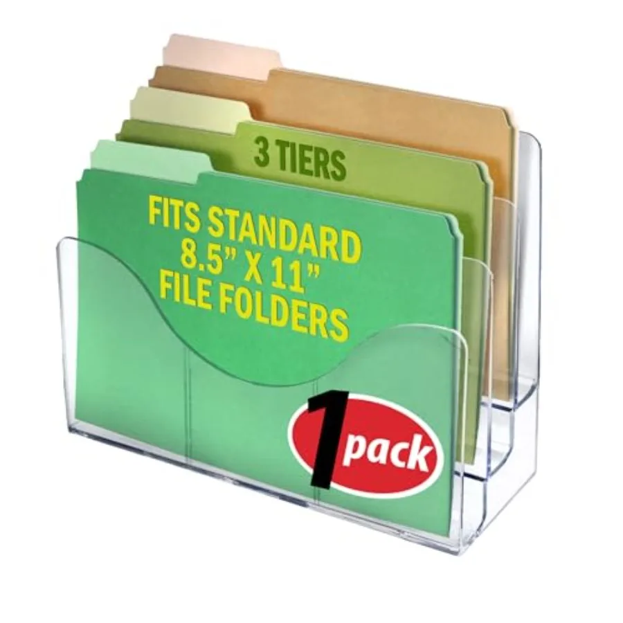 

250099 Three Tier File and Brochure Desktop Wall Organizer Holder with Dividers Brochure Display Stand Acrylic Holder Fits 8.5"