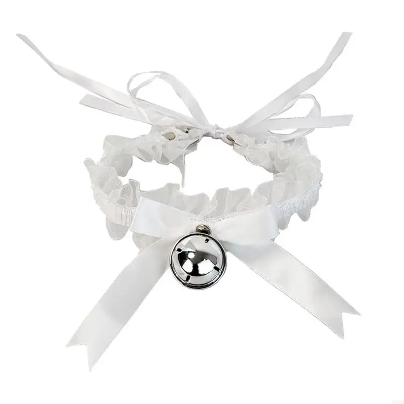 Bowknot Lace Necklace Bell with Elastic Band Ruffle Ribbon for Women Girls Adjustable Gothic Choker Collar