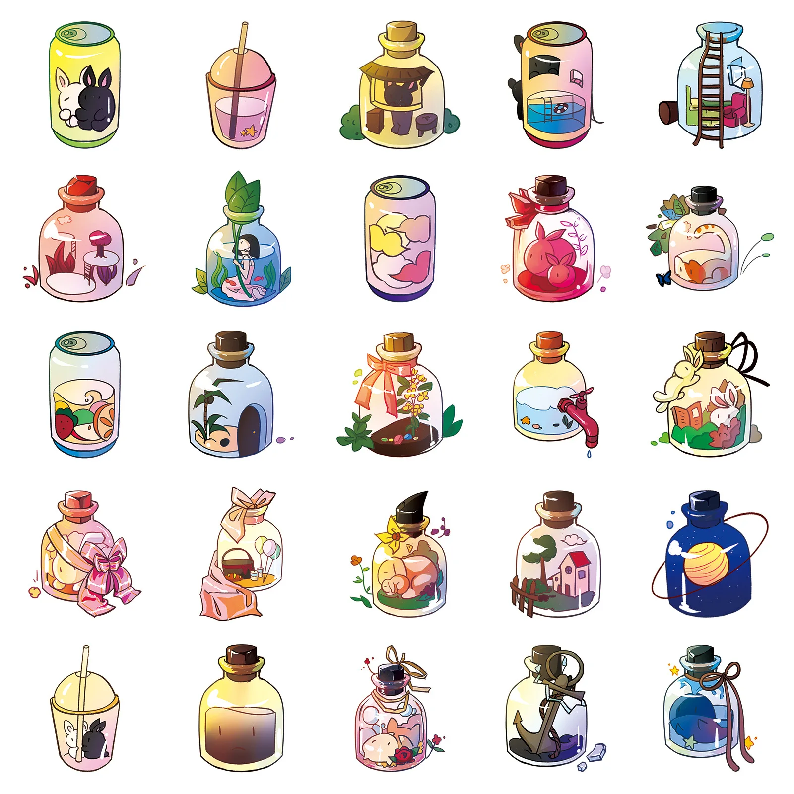 10/30/50PCS Cartoon Cute World Bottle Sticker telefono fai da te Laptop bagagli Skateboard Graffiti decalcomanie divertimento per giocattolo per bambini