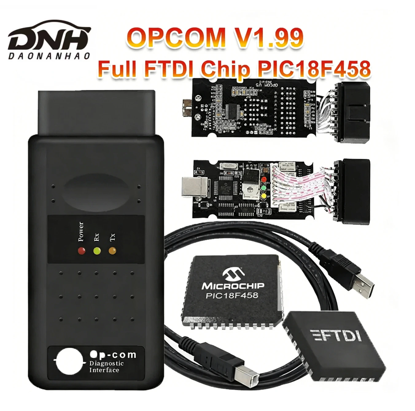 Newest 2026 Opcom 1.99 For Opel Full Chip OP-COM V1.99 FTDI PIC18F458 Can Bus OBD 2 OBD2 Car Diagnostic Cable Tool