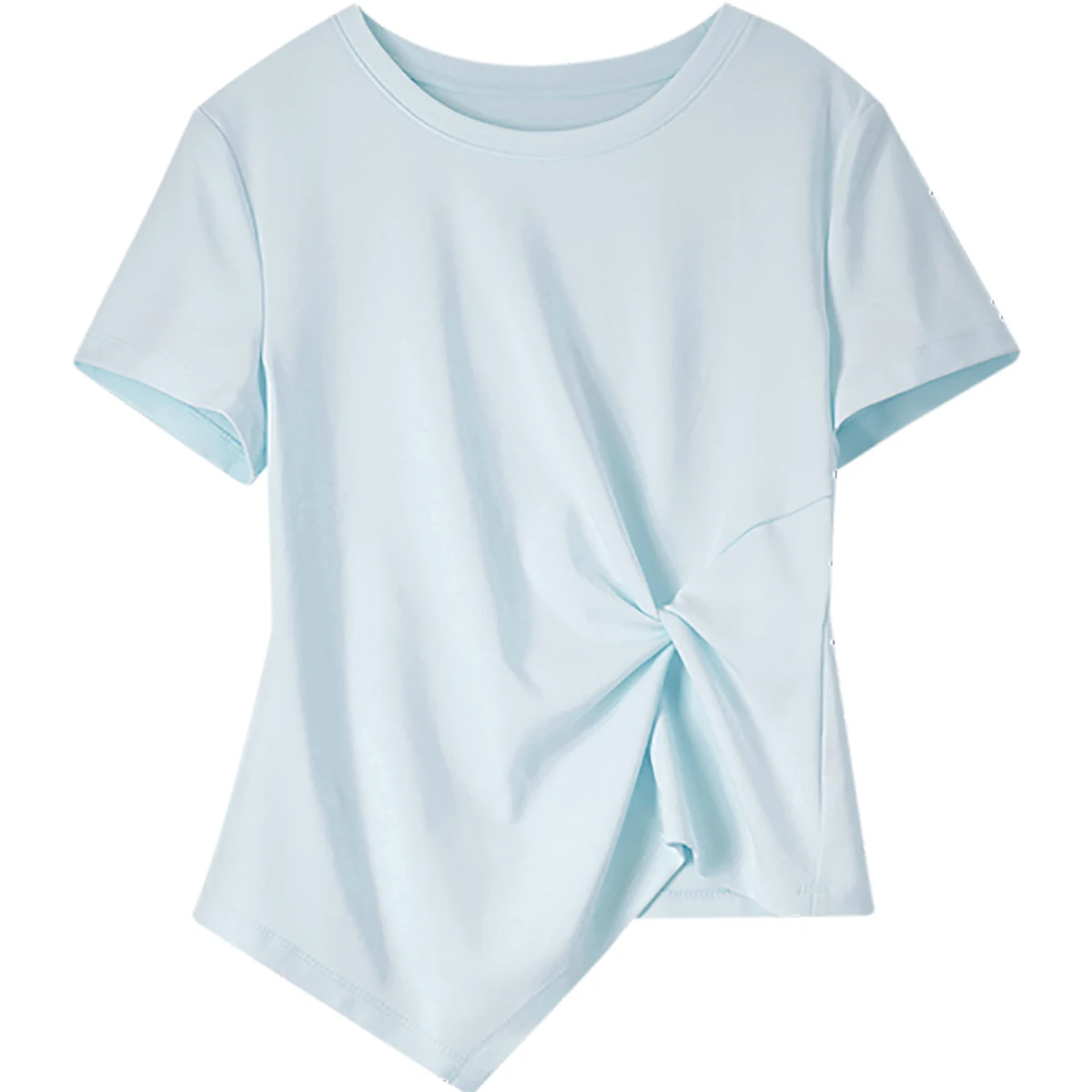 SENTUBILA ผู้หญิง 2025 ฤดูร้อนเสื้อยืด 100% Cotton Casual แขนสั้นอินเทรนด์ Kink Design TEE ไม่สม่ําเสมอ Hem เสื้อผ้า 152T80136