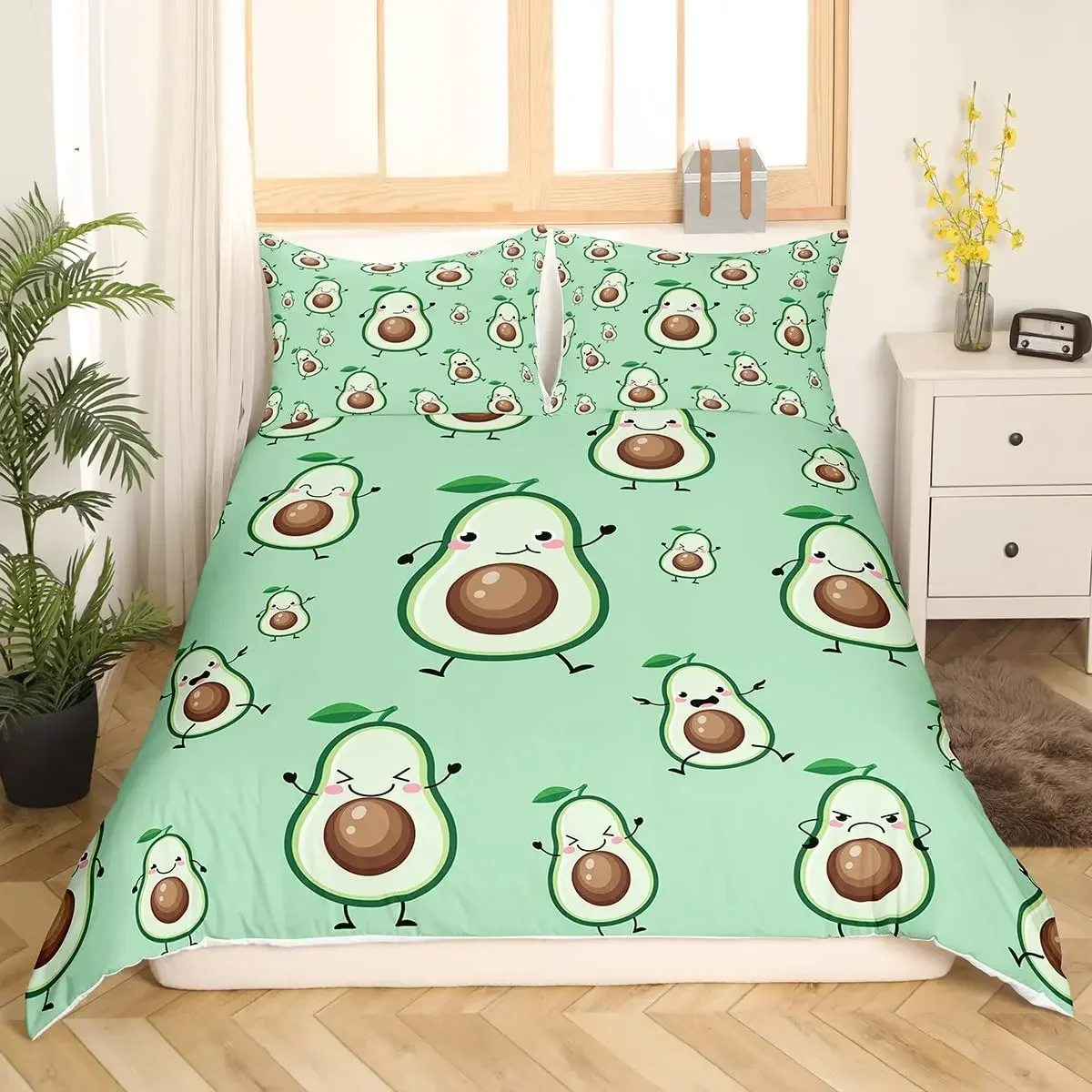 

Avocado Duvet Cover Set for Kids Kawaii Bedding Set Cute Fruits Comforter Cover Twin Size Tropical Botanical Cartoon Quilt Cover