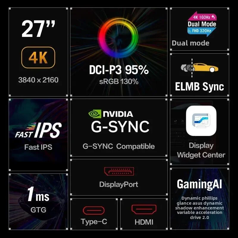 XG27UCG Absolute God 27-inch monitor, e-sports monitor 4K160Hz dual-mode 1K320Hz