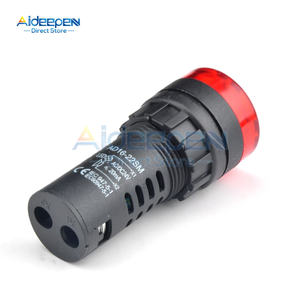 AD16-22SM Diameter Panel 22mm, DC 12V 24V AC 110V 220V lampu sinyal kilat LED merah bel aktif bip Alarm indikator hijau kuning