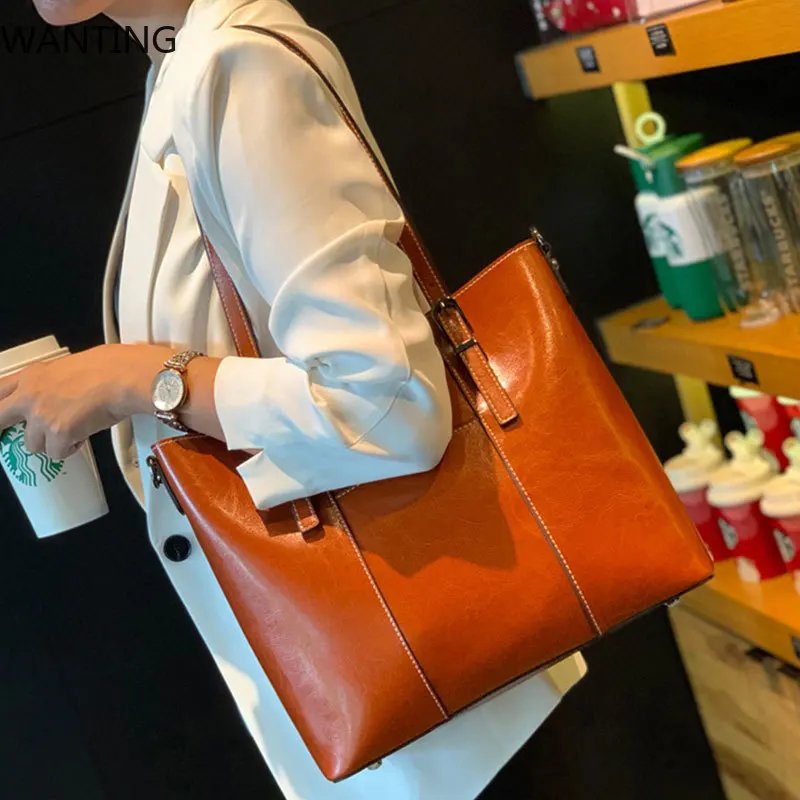 

Genuine Leather Women's Tote Bag Luxury Designer Large Capacity Shoulder Bag Women Crossbody Bags Cowhide Shopping Handbags