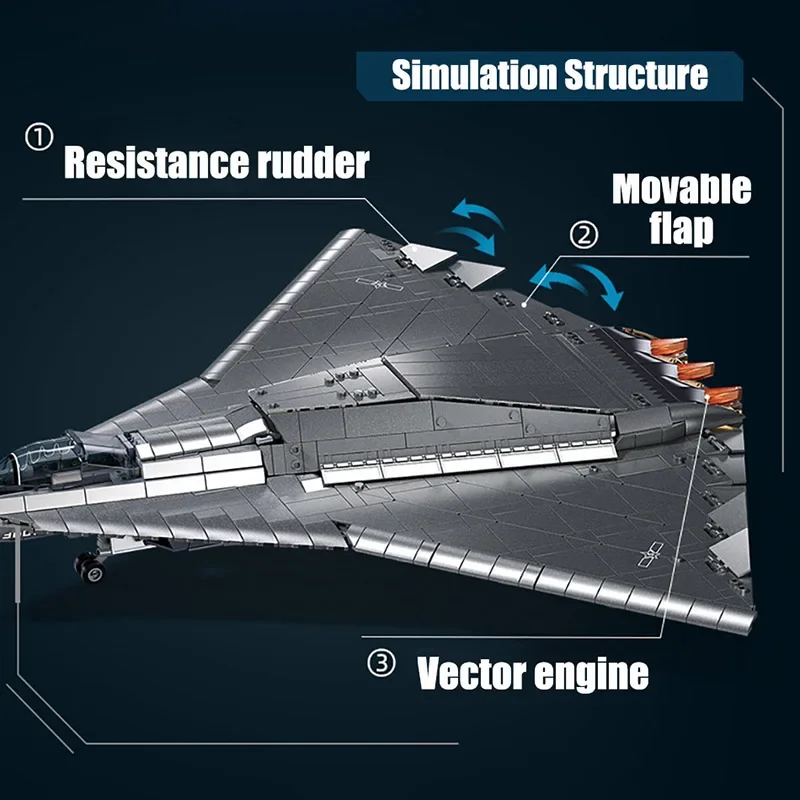 ทหารMOC 1182pcs Sixth Generation Fighter Jet J-36 ชุดอาคารบล็อกชุดโลหะไทเทเนียมเงินFighterของเล่นเด็กของขวัญ
