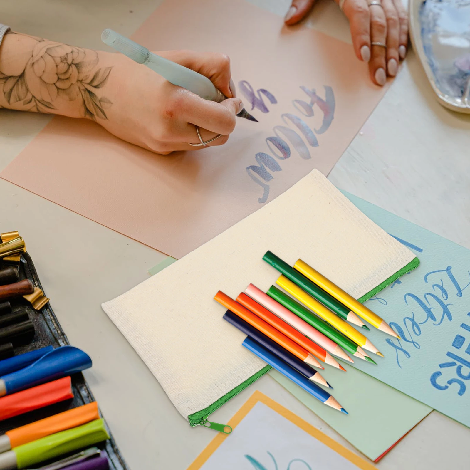 

10pcs Canvas Canvas Pen Pencil Storage Bag Portable Diy Pen Pouch Stationery Organizer Pouch For Students