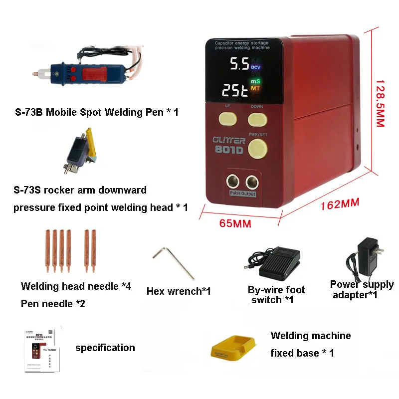 Capacitor Mobile Spot Welder 801D Capacitor Energy Storage Pulse Welding Machine Battery Welder Spot Welder 0.2mm 100-240V