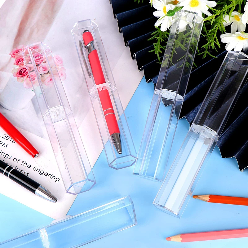 50Pcs Plastic Transparent Pen Cases Ballpoint Stylus Touch Pen Pencil Boxes Empty Clear Storage Cases For Students School