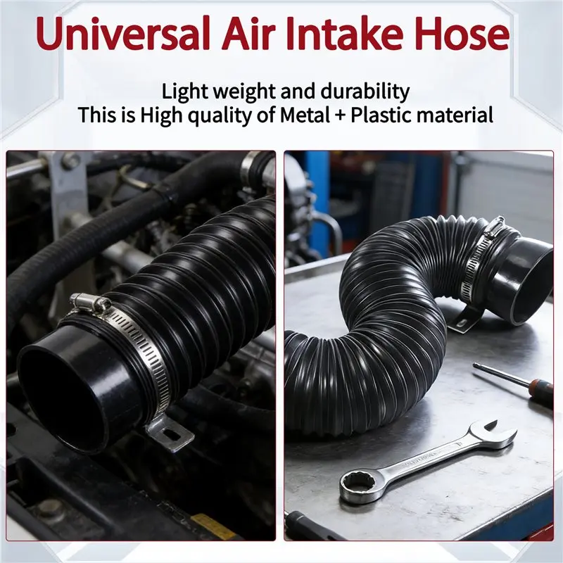 A57E-Universal Flexible Car Engine Cold Air Intake Hose Inlet Ducting Feed Tube Pipe With Connector