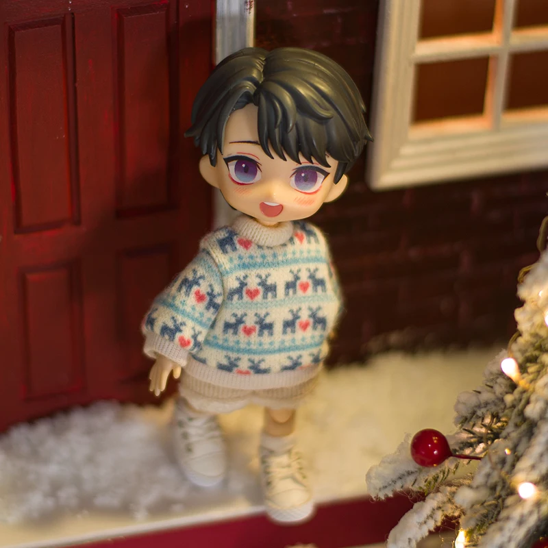 Ob11 Doll Elk dzianinowy sweter lalka ubrania świąteczne lalka poroża stroik rękawiczki dla Nendoroids P9, 1/12 Bjd, Gsc, Molly lalki