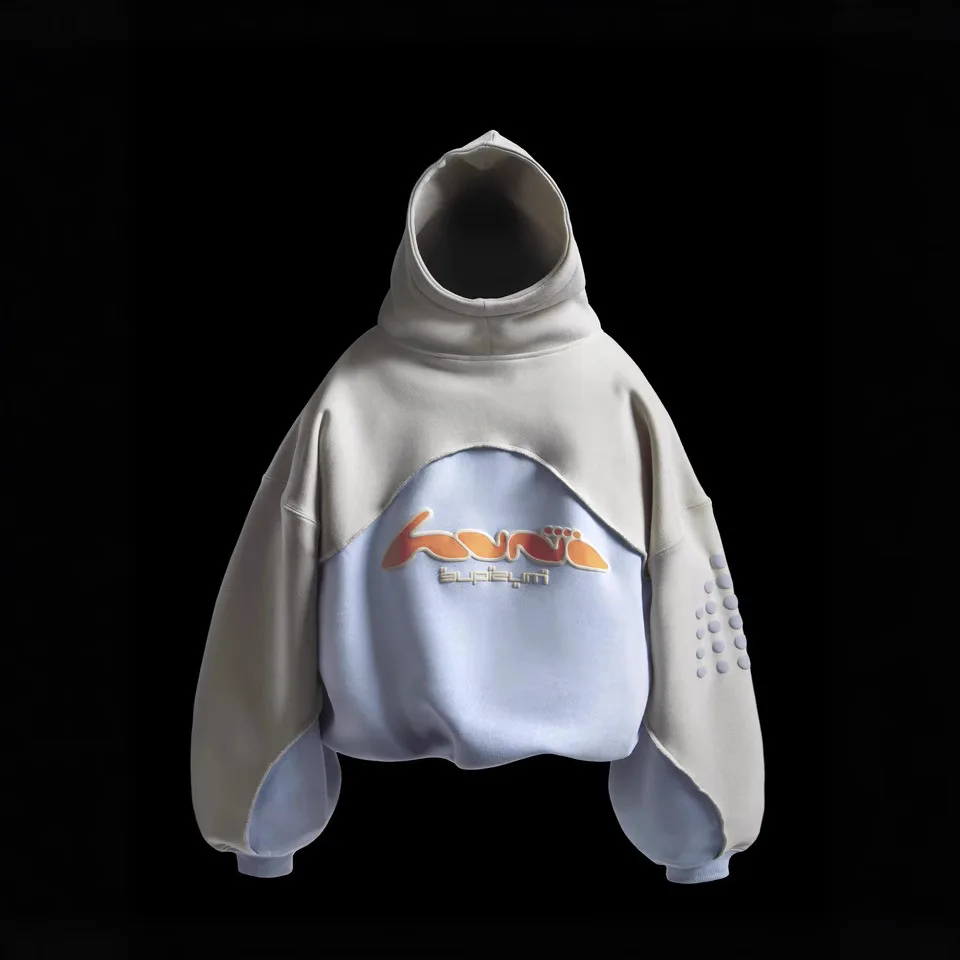 

Street Style Color Block Patchwork Hoodie Trendy Brand Casual Design Letter Foam Print Pullover