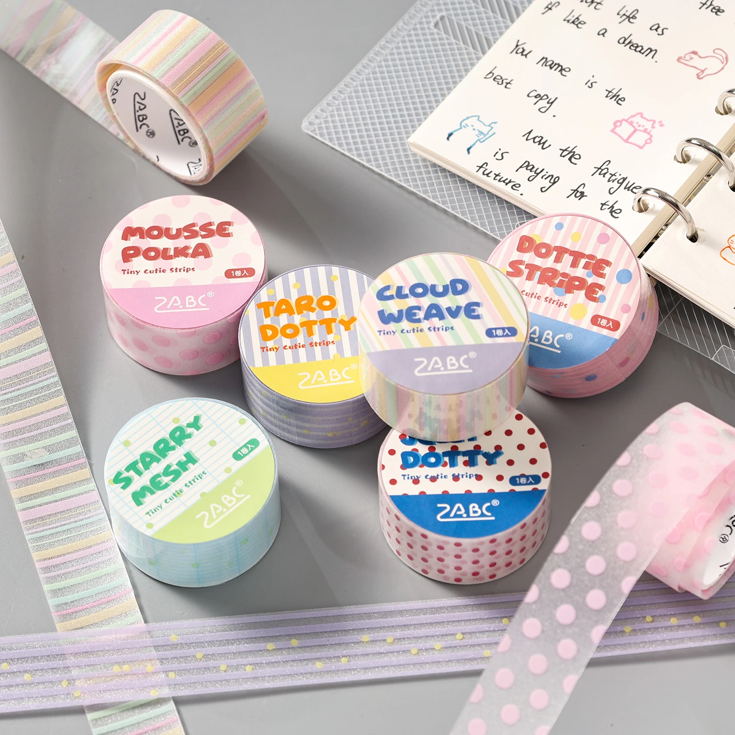 1 Roll Semi-transparent PET Washi Tape, polka dot stripe pattern, decorative masking tape for journal scrapbook layout