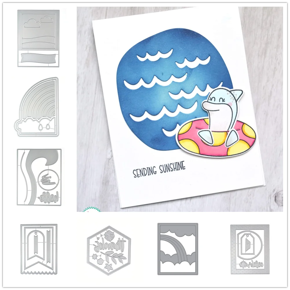 

Tree Scene Flower Chirstmas Cutting Dies Wave Cloud Rainbow Background for Scrapbooking Supplies Paper Making Card Craft