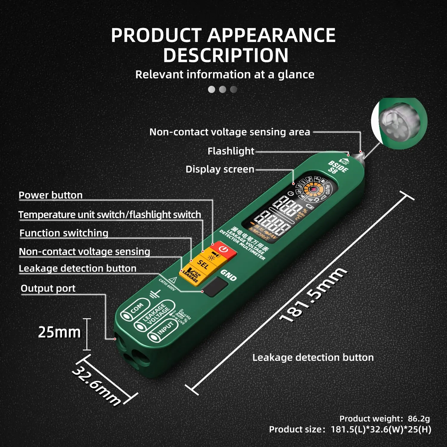 NOWY multimetr cyfrowy typu pióro Inteligentny multitester Automatyczny zakres napięcia DC AC Pojemność Ohm NCV Hz Dioda Przewód pod napięciem