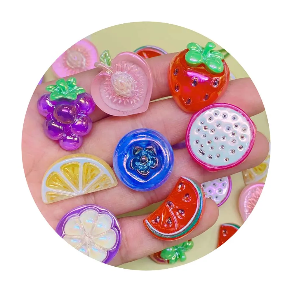 ล้าง AB เรซิ่นผลไม้ Flatback Slime Charm,สตรอเบอร์รี่น่ารัก,มะนาว,พีช,องุ่น, แตงโม Embellishment, DIY Craft