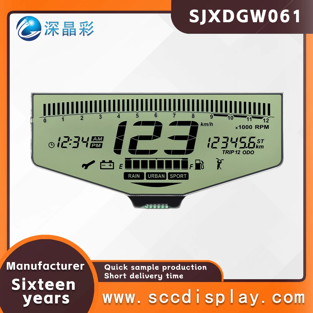 

Нестандартный индивидуальный SJXDGW061 сегментный ЖК-экран HTN с антибликовым цифровым прибором, подходящий для мотоциклов